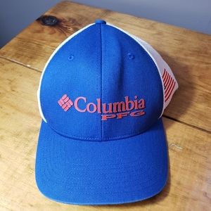Columbia PFG Mesh Cap Hat Size Large/XL Blue White Unisex FIshing USA Flag
